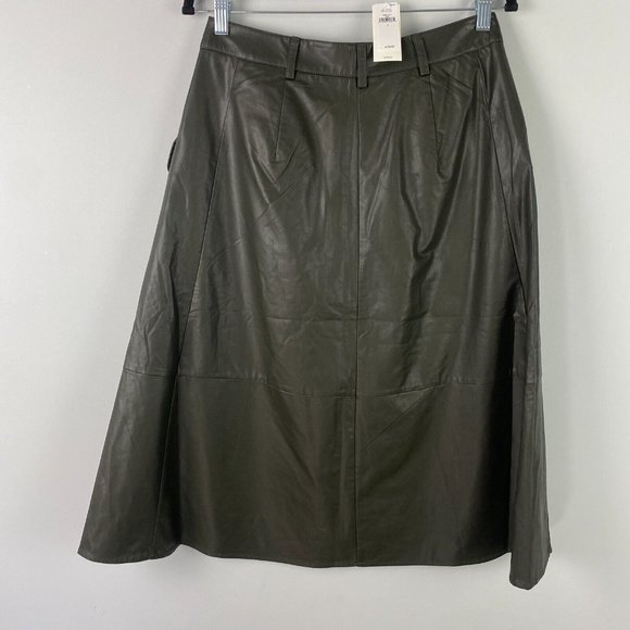 Banana Republic Vegan Leather Midi Skirt Size 4 Button Front Green Pockets - Picture 4 of 11